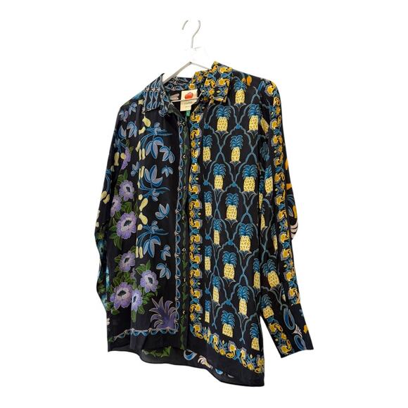 NWT Farm Rio Winter Garden Black Pajama Shirt Button Front Top Floral Size S - Picture 12 of 12
